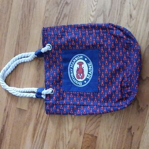 Boothbay Harbor Lobster Tote 🦞 Nautical Blue and Red Rope Shoulder Straps
